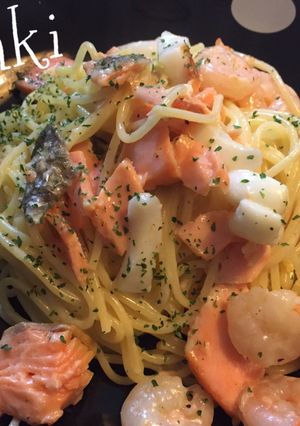 私流☆鮭と海老とイカのクリームパスタ-レシピのメイン写真
