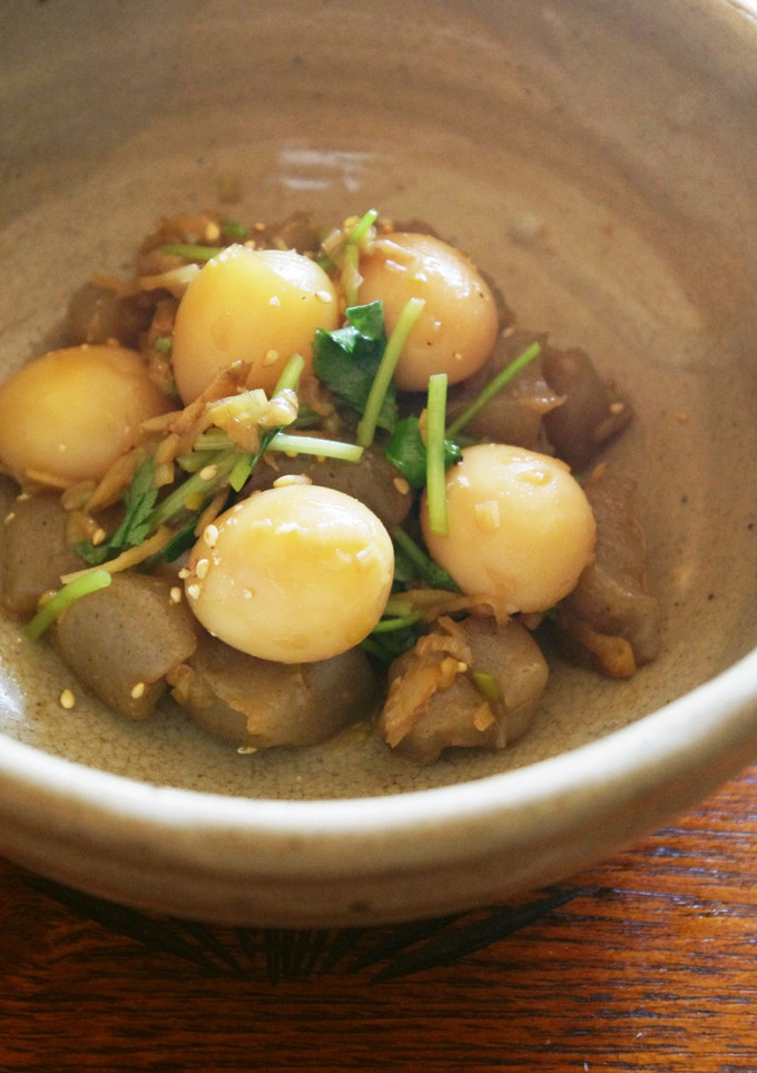 半熟うずらとこんにゃくの炒め煮-レシピのメイン写真