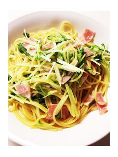 【簡単】水菜とベーコンの和風パスタ-レシピのメイン写真