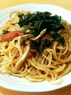 スパムとチンゲン菜と茸de和風パスタ-レシピのメイン写真