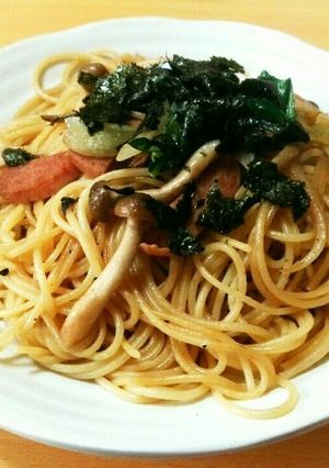スパムとチンゲン菜と茸de和風パスタ-レシピのメイン写真