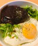 豚挽肉の手ごねハンバーグ❸ロコモコ丼版