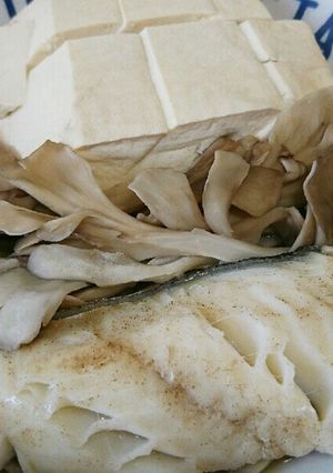 レンジで！鱈舞茸豆腐の酒蒸し！ポン酢で♪-レシピのメイン写真