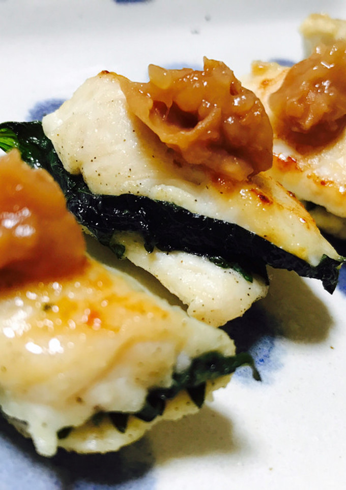 ヘルシー！ささみの青しそ挟み焼き梅肉のせ-レシピのメイン写真
