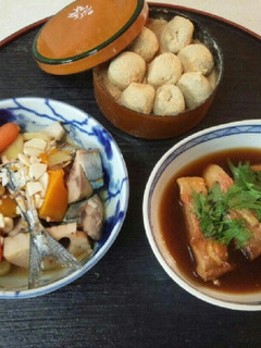 魚煮付二品と団子(血管ダイエット994)-レシピのメイン写真