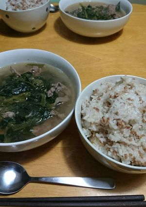 ミンチごはんと牛肉とほうれん草のスープ-レシピのメイン写真