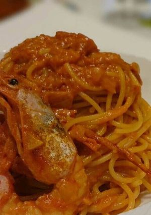 鉄板！有頭海老のトマトクリームパスタ-レシピのメイン写真