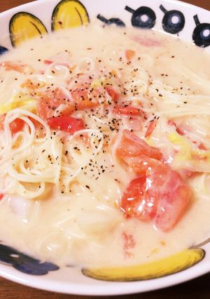 簡単。トマトと白菜の豆乳チーズ煮麺-レシピのメイン写真