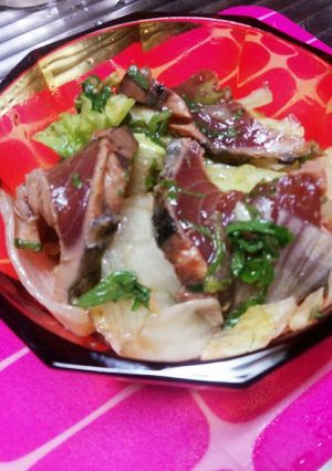 ♡鰹のたたきとﾚﾀｽのさっぱりｻﾗﾀﾞ♡-レシピのメイン写真