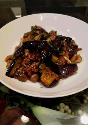 揚げ茄子とひき肉のすき煮-レシピのメイン写真