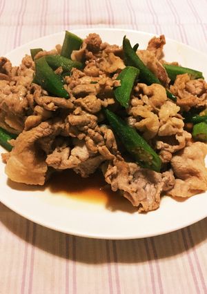 ブタ肉のオクラ炒め！-レシピのメイン写真