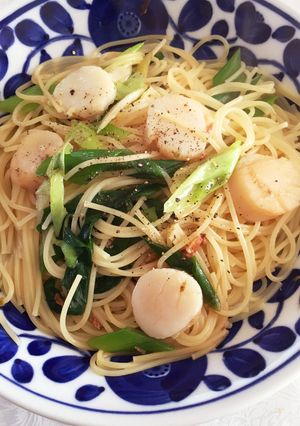 ホタテと九条ねぎの柚子胡椒パスタ-レシピのメイン写真