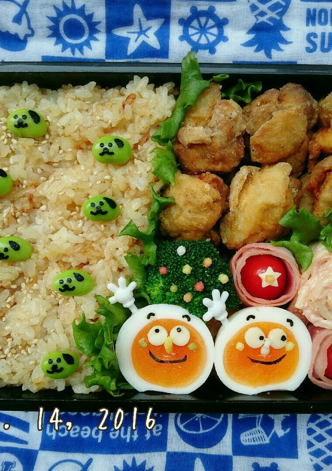 唐揚げと豆しば枝豆おかかご飯のお弁当-レシピのメイン写真