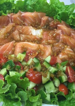 ☆にんにくオリーブ醤油でサーモンサラダ☆-レシピのメイン写真