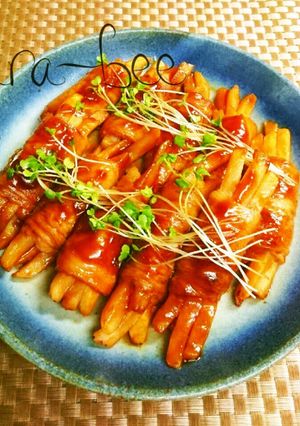 こりゃ旨い♡肉巻きポテトポークチャップ味-レシピのメイン写真