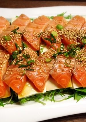サーモンとお豆腐と水菜の胡麻ポンサラダ-レシピのメイン写真