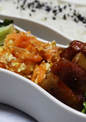 青菜炒めとニンジンしりしりーのお弁当-レシピのメイン写真