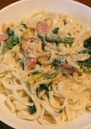適当旨レシピ☆残りうどんでクリームパスタ-レシピのメイン写真