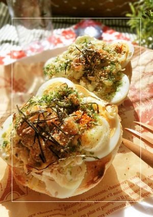 ゆで卵に、レモンと海苔・葱・塩トースト-レシピのメイン写真