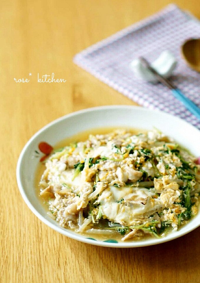 簡単おかず♪豚肉と豆苗の卵とじ煮-レシピのメイン写真
