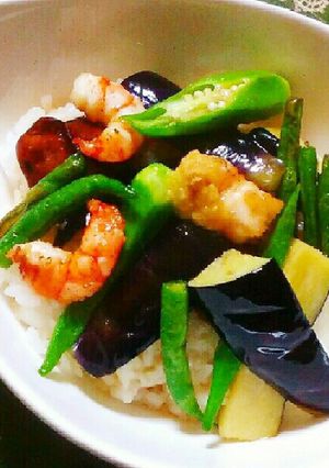 茄子と海老の揚げあんかけご飯-レシピのメイン写真