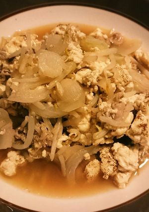 焼き豆腐ともやしのアレンジすき焼き風-レシピのメイン写真
