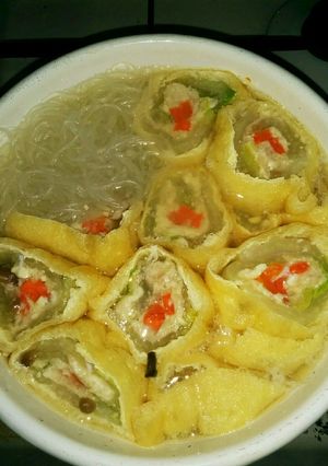 鶏餡と白菜の巻き巻き油揚げロール鍋-レシピのメイン写真