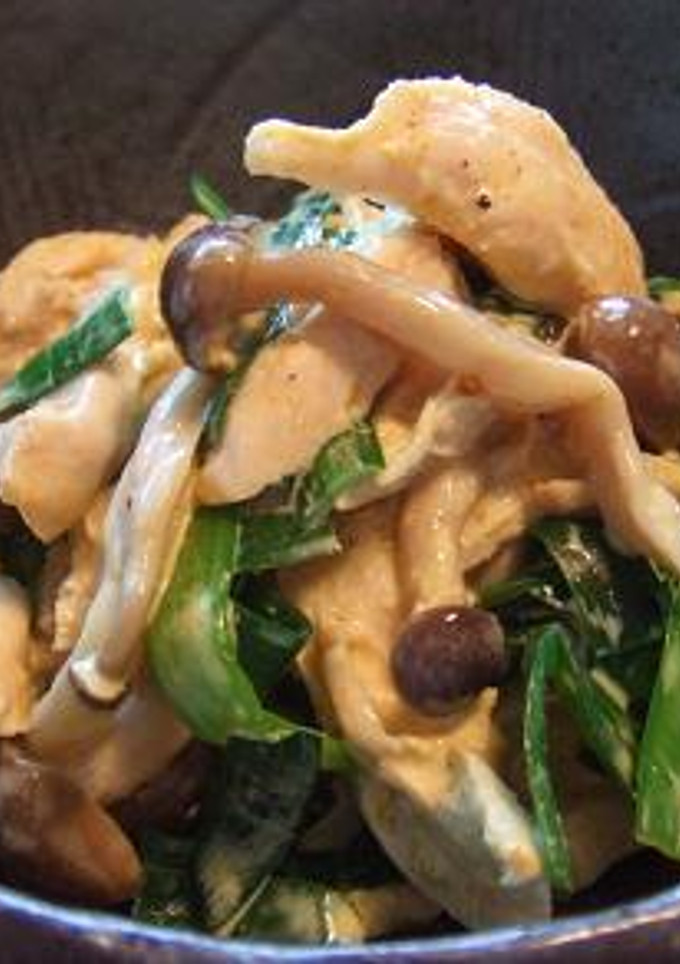 ささみと韮としめじのカレーマヨネーズ和え-レシピのメイン写真