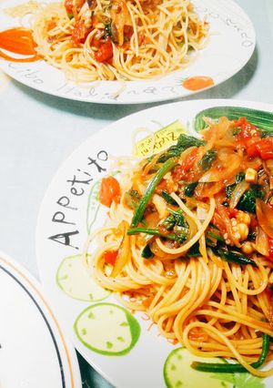 たこわさで。ほうれんそうとトマトのパスタ-レシピのメイン写真