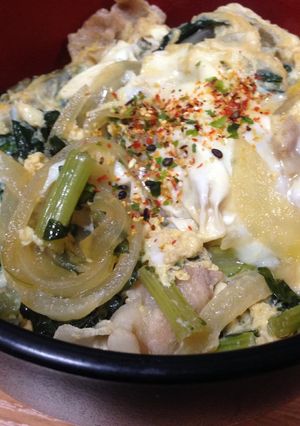 大根の葉と豚バラの玉子とじ丼-レシピのメイン写真