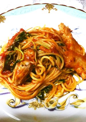 豚バラ肉と豆苗のナポリタン！-レシピのメイン写真