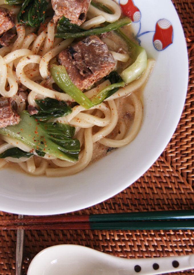 サンマと青梗菜の簡単うどん☆-レシピのメイン写真