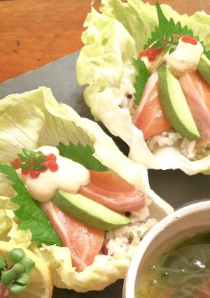 漬けサーモンレタス丼 味噌サワークリーム-レシピのメイン写真