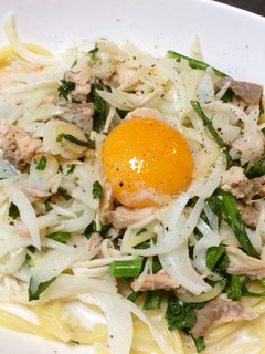 鮭と春菊の和風クリームパスタ-レシピのメイン写真