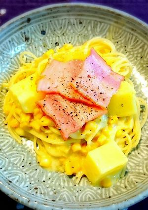ポテトとベーコンのコーンクリームスパ☺-レシピのメイン写真