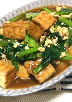 鶏ひき肉と厚揚げと小松菜のとろ〜り煮♡-レシピのメイン写真