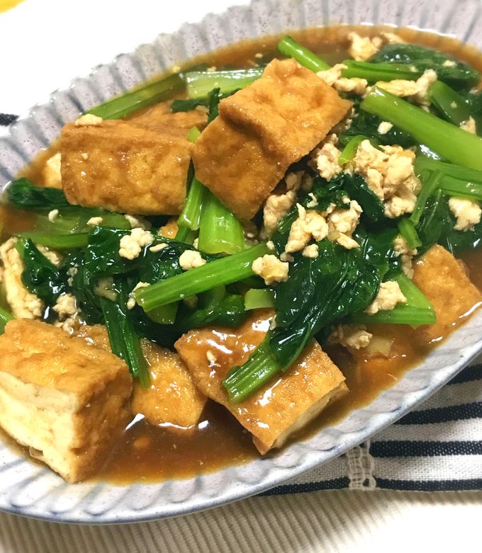 鶏ひき肉と厚揚げと小松菜のとろ〜り煮♡-レシピのメイン写真