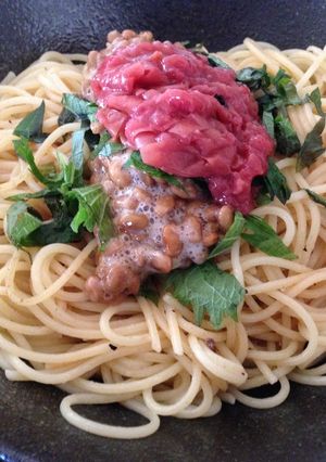 ランチに。簡単！大葉、梅納豆パスタ-レシピのメイン写真