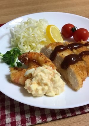 鶏むね肉のチキンカツとエビフライ-レシピのメイン写真