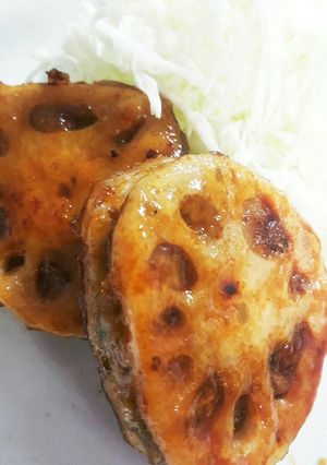 レンコンの挟み焼き！なしみつで照り-レシピのメイン写真