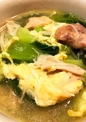 鶏肉と青梗菜の卵とじうまだしうどん-レシピのメイン写真