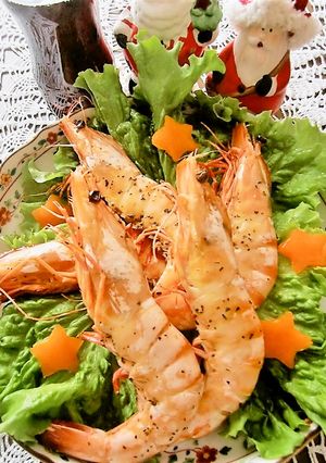 バジル末で、エビのクリスマスオイル焼き-レシピのメイン写真