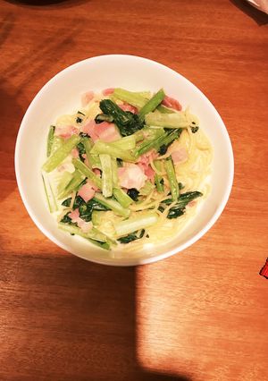 小松菜とベーコンのクリームパスタ-レシピのメイン写真