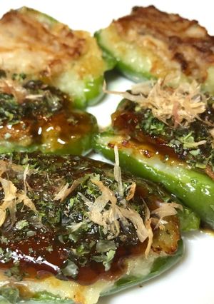 ピーマンのジャガ詰め　お好み焼き風！-レシピのメイン写真