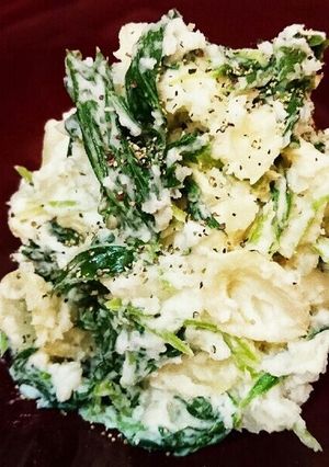 ☆明日葉☆と漬物たくわんのポテトサラダ♪-レシピのメイン写真