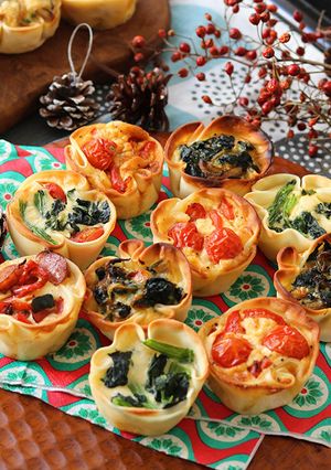 餃子の皮でクリスマスカラーのミニキッシュ-レシピのメイン写真