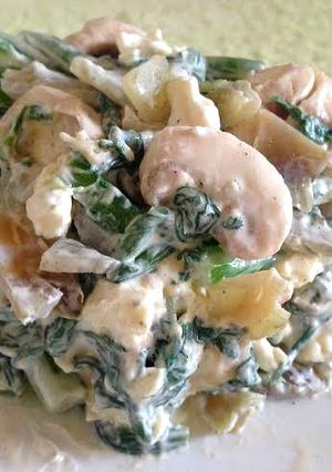 春菊とマッシュルームのザーサイ醤油チーズ-レシピのメイン写真