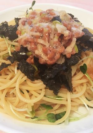 簡単*納豆とカイワレと梅の冷製パスタ-レシピのメイン写真