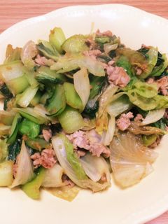 チンゲンサイとレタスと豚肉の炒め物-レシピのメイン写真