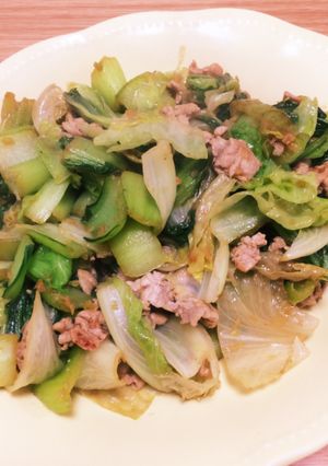 チンゲンサイとレタスと豚肉の炒め物-レシピのメイン写真